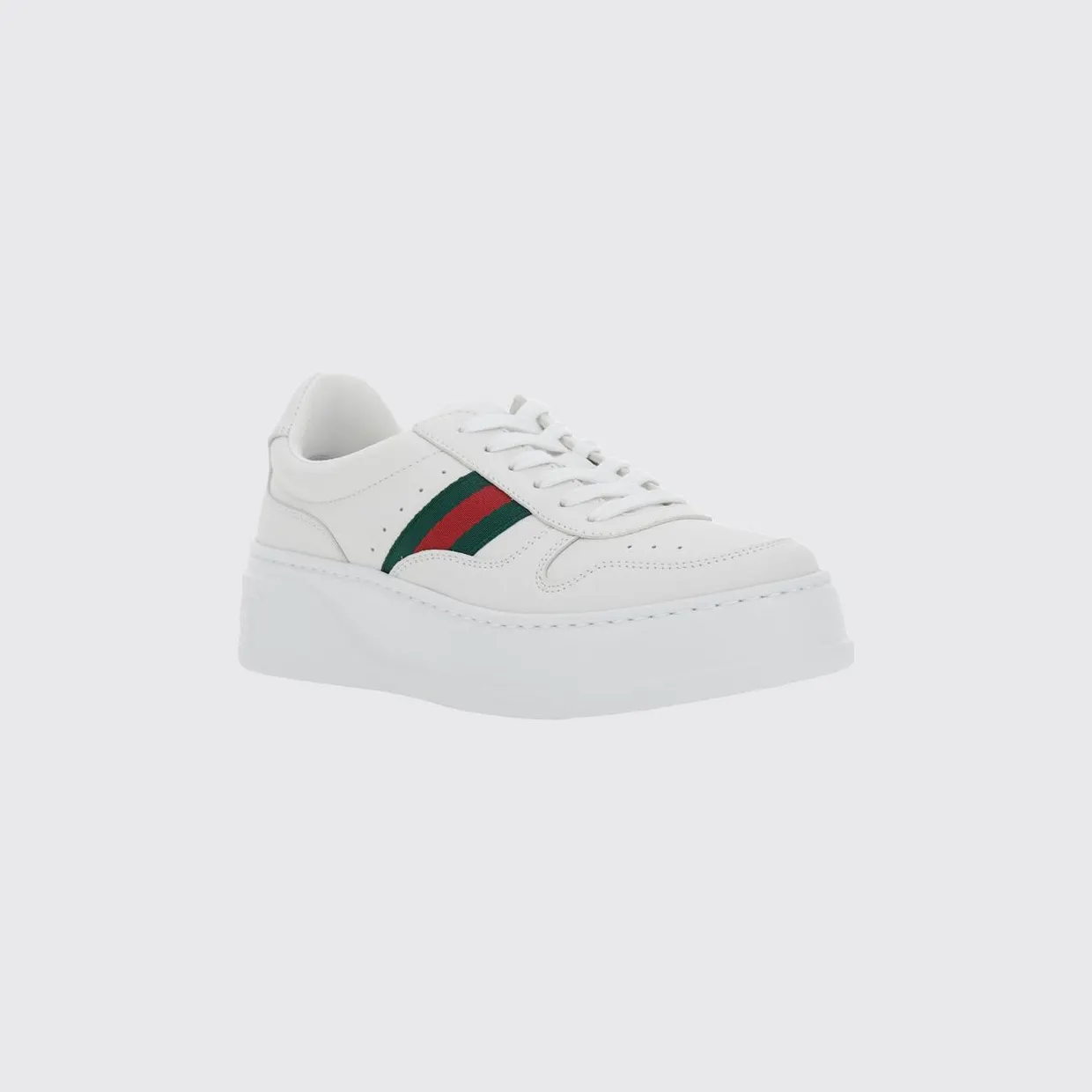 Gucci Low-Top Platform Sneakers in Calf Leather with Web Stripe White (848307UPG409064)