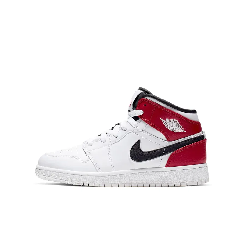 Jordan 1 Mid White Black Gym Red (GS) White/Black-Gym Red (554725-116)