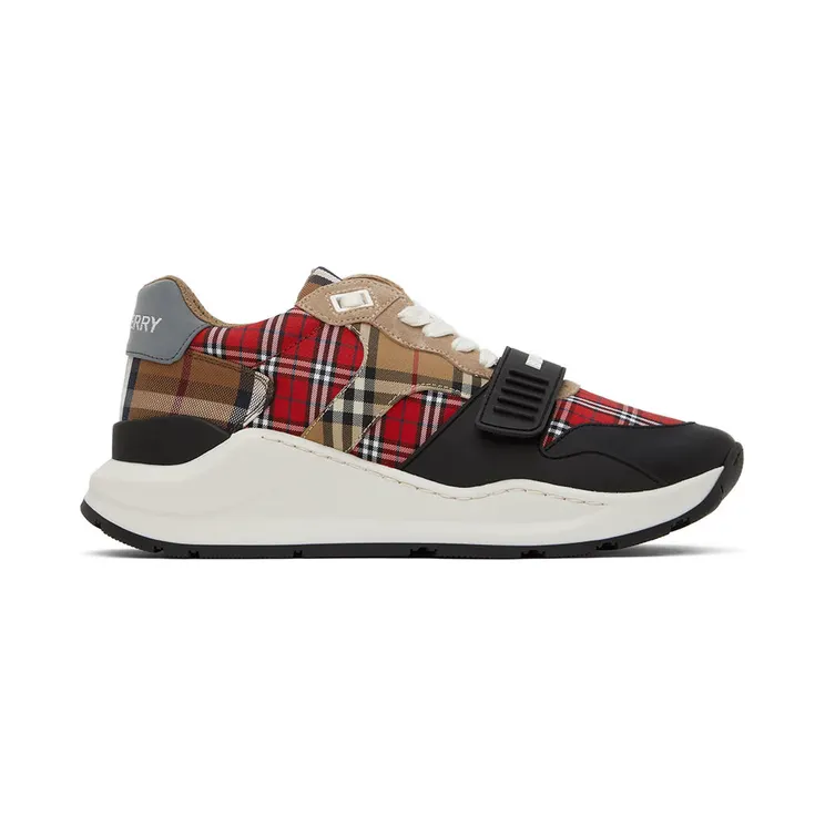 Burberry Red & Beige Ramsey Check Sneakers (8048632)