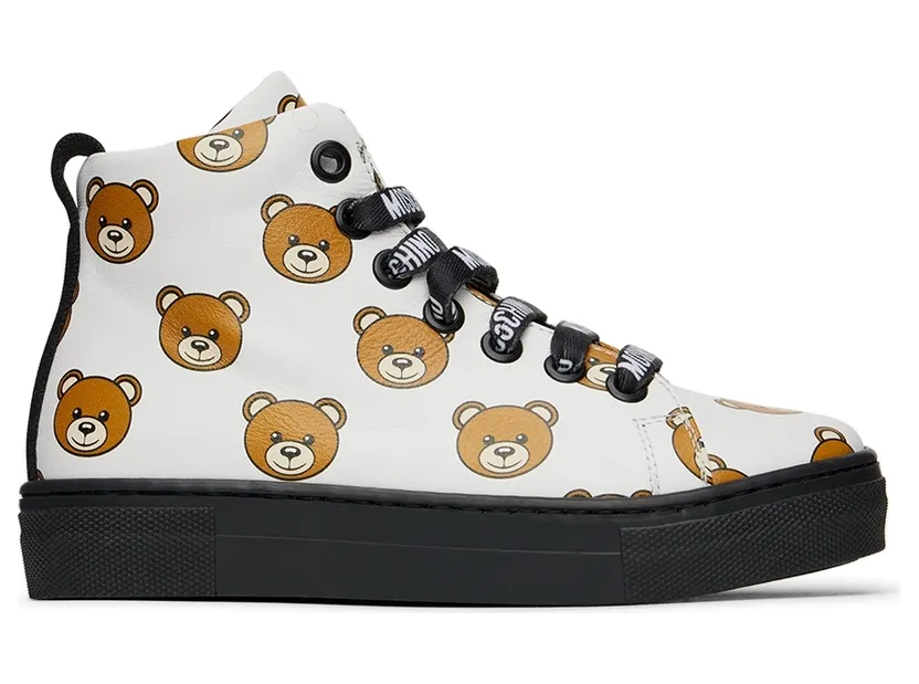 Moschino Kids White Teddy Print Sneakers (71772)