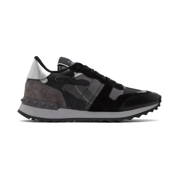 Valentino Garavani Black & Silver Camo Rockrunner Sneakers (WW2S0291QUM)