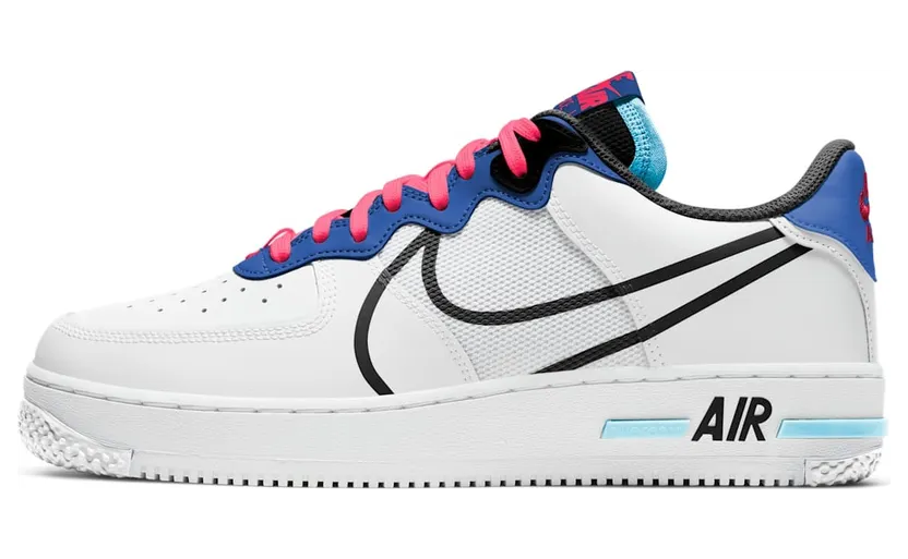 Nike Air Force 1 React White / Black / Astronomy Blue / Laser Crimson (CT1020-102)
