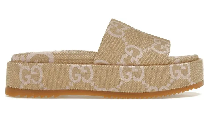 Gucci Jumbo GG Platform Slide Sandal Beige Light Pink Canvas (_730043 UKO00 8805)