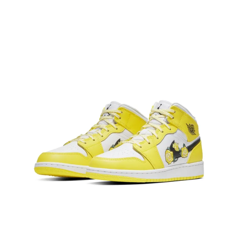 Jordan 1 Mid Dynamic Yellow Floral (GS) Dynamic Yellow/Black-White (AV5174-700)