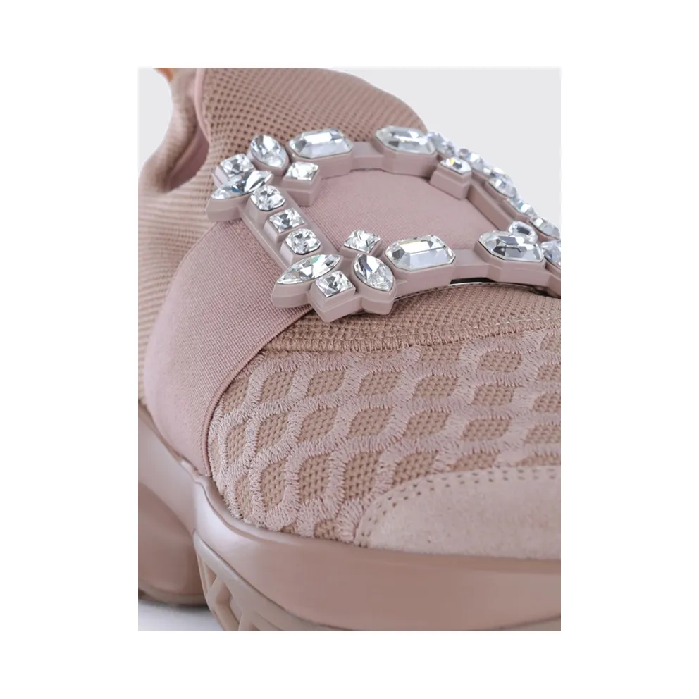 Roger Vivier Viv’ Run Knit Slip-On Trainers with Jewelled Buckle Beige (RVW50645830VRA0AHA)