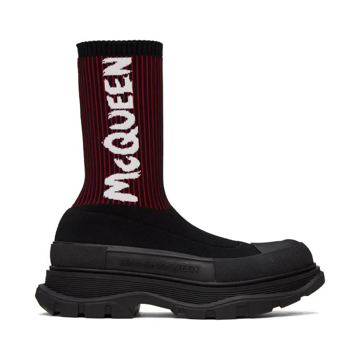 Alexander McQueen Black & Red Graffiti Tread Slick High-Top 1550 BLK/WEL.RED/WHI (705671W4UD1)