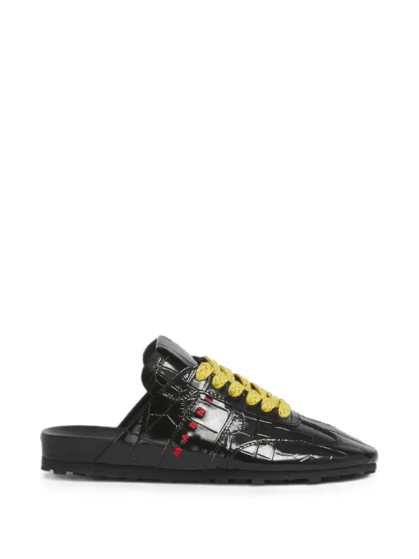 Marni Softy Soccer leren slip-on sneakers with krokodillen-effect – Black (SNZW021200P7839)