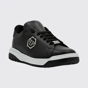 Philipp plein Low-Top Smooth Leather Sneakers with Hexagon Logo and Monogram Black (PADSMSC3958PLE005N02)