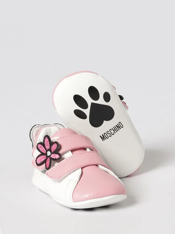 Moschino Leather Sneakers with Applied Flower Pink (828971)