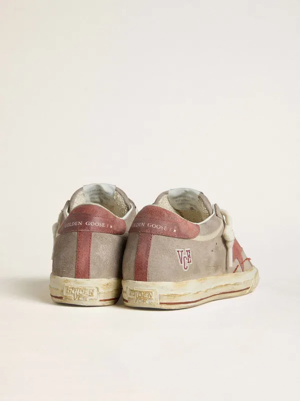 Golden Goose Super-Star Ltd In Gray Suede With Red Waxed Suede Star And Heel Tab (GMF00758.F007995.60527) (4)