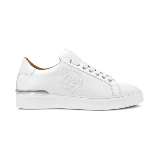Philipp Plein Hexagon leren met logo-reliëf “White” (SAESUSC0692PLE075N)