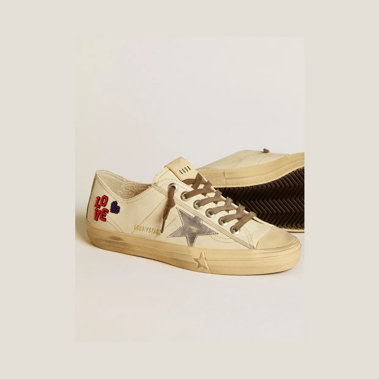 Golden Goose V-Star In Ecru Nappa With Silver Nappa Star And Beaded Embroidery (GWF00129.F006650.11548) (3)