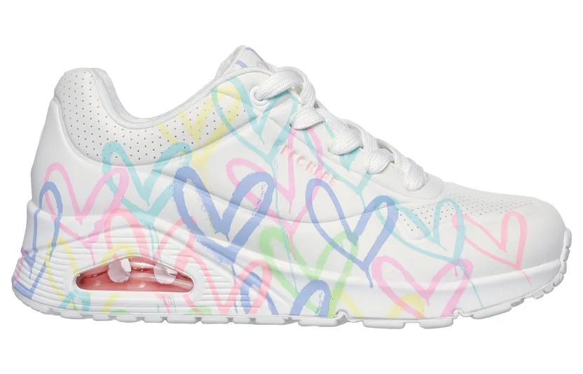 Skechers x JGoldcrown: Uno – Spread the Love – White / Pink Turquoise (155507 WPTQ)