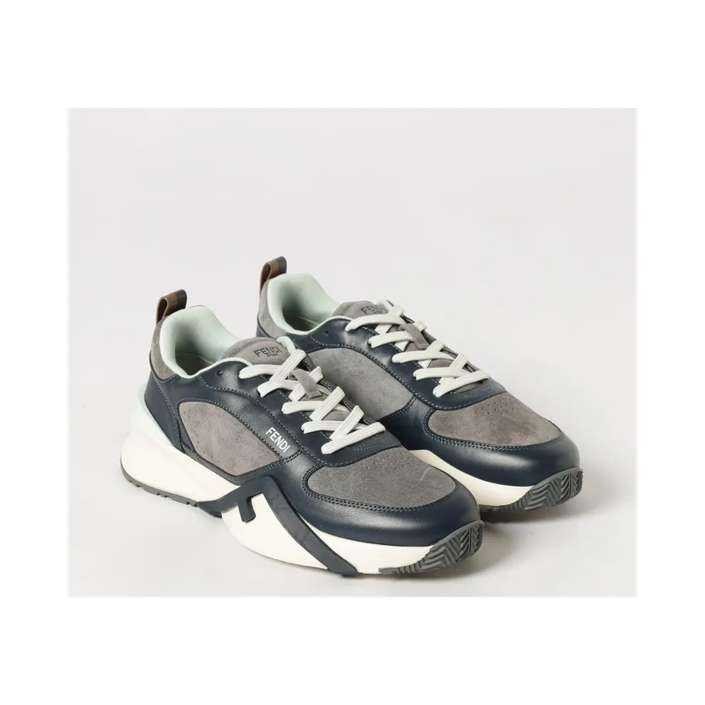 Fendi Flow Low-Top Sneakers in Suede and Smooth Calf Leather Blue (7E1925AY1WF1WPE)