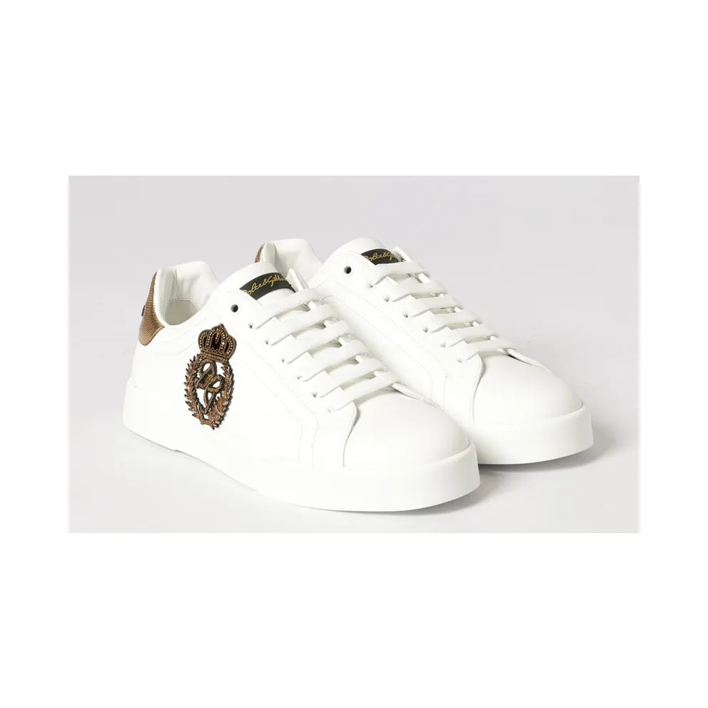 Dolce & Gabbana Portofino Leather Sneakers with Embroidery White (CS2330AH1368I047)
