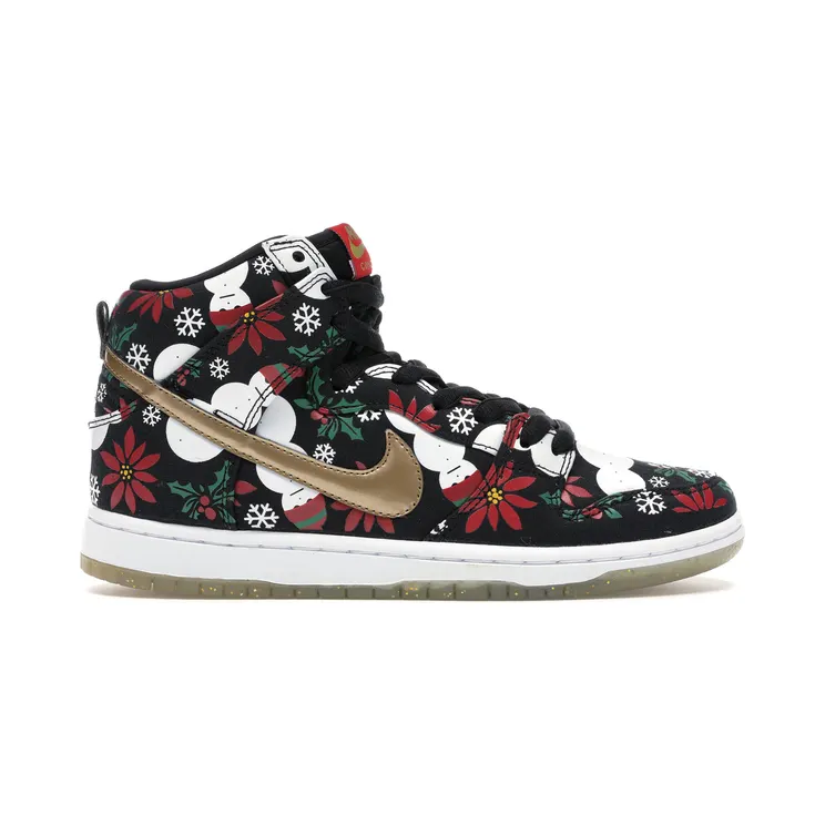 Nike Concepts x Dunk High SB Premium ‘Ugly Christmas Sweater’ Black/Metallic Gold-University Red (635525-006)