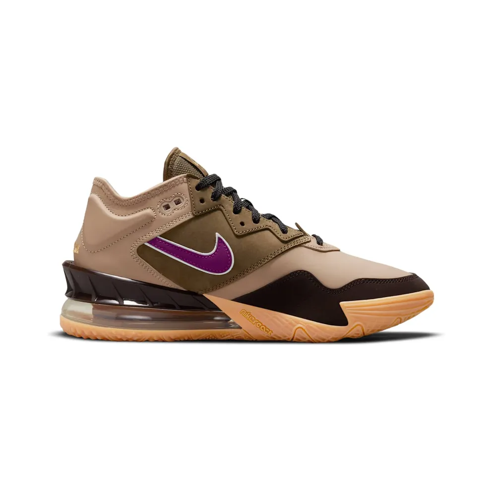 LeBron 18 Low atmos Viotech – “Khaki / Viotech / Dark Mocha / Metallic Gold” (CW3153-200)