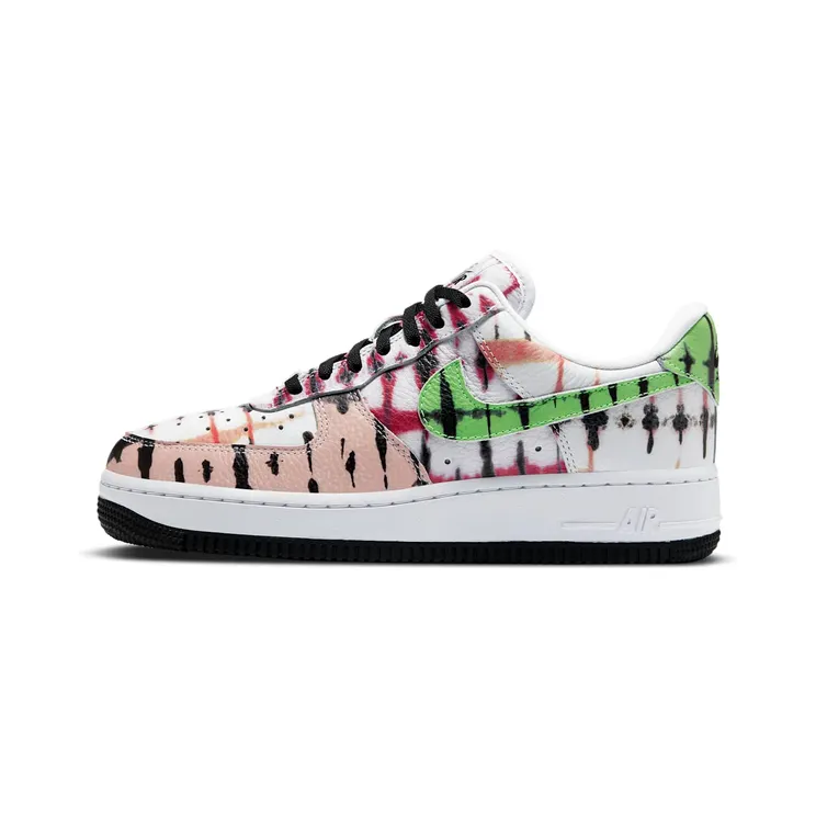Nike Air Force 1 ’07 QS Black Tie Dye “White / Washed Coral / Black / Green Strike” (CW1267-101)