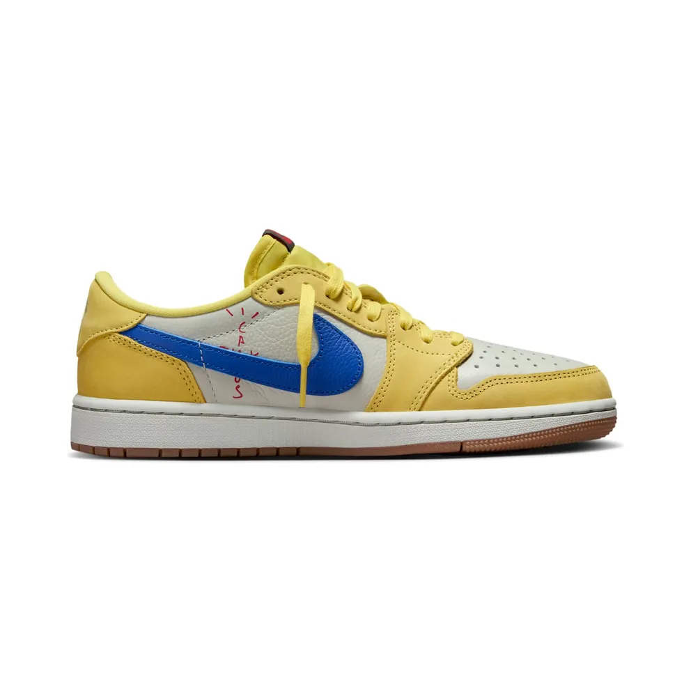 Jordan x Travis Scott Air Jordan 1 Low “Canary/Racer Blue/Light Silver/Gum Medium Brown” (DZ4137-700)