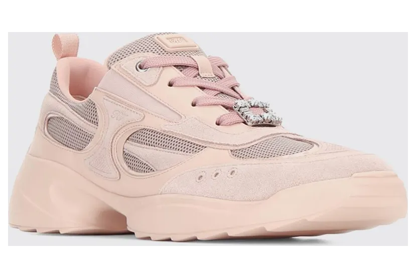 Roger Vivier Viv’ On The Run Leather and Mesh Sneakers with Chunky Sole Pink (RVW75645570VN81VD1)