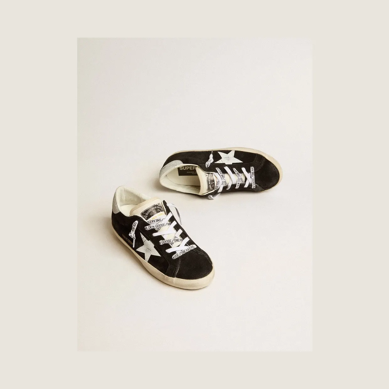 Golden Goose Super-Star Ltd In Black Suede With White Printed Star And Silver Glitter Heel Tab (GWF00661.F005166.90220) (2)