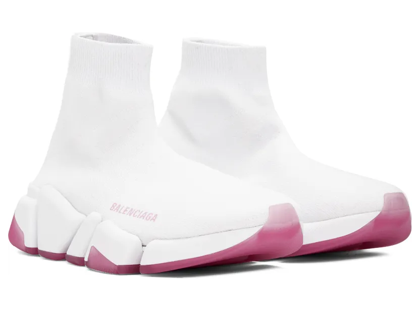 Balenciaga White & Pink Speed 2.0 Sneakers (654045 W2DI2) (4)