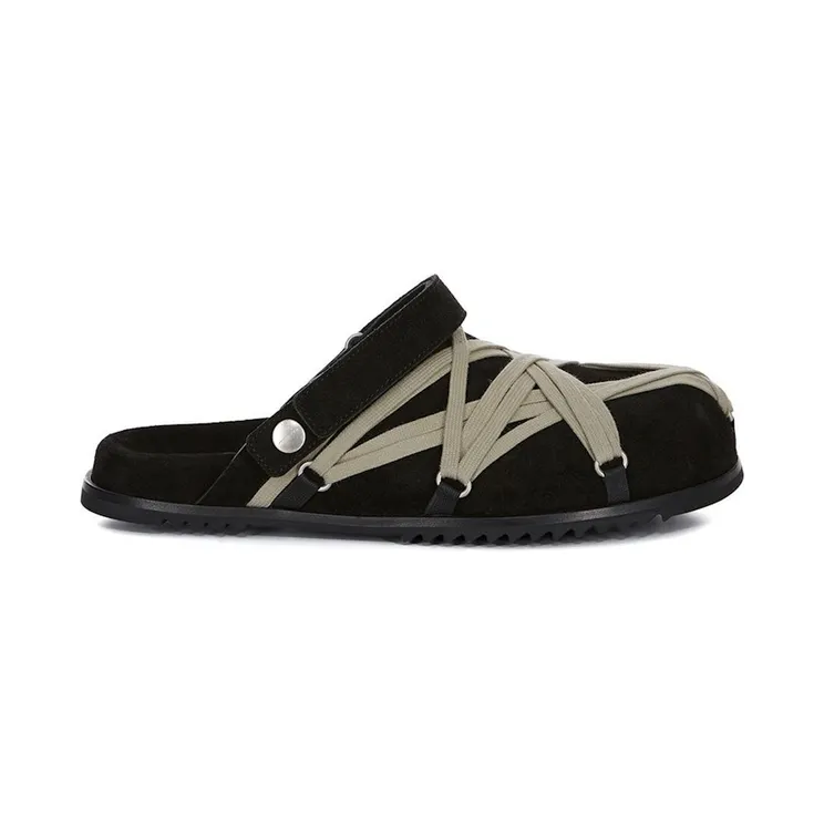 Rick Owens Concordians Megalace Suede Leather Mule Granola Black (RU02E1813LVSW1-09)