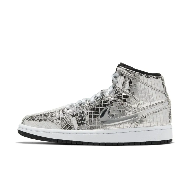 Jordan 1 Mid SE Disco Metallic Silver (W) Silver/White-Black (CU9304-001)