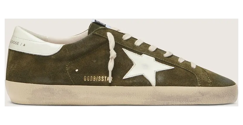 Golden Goose Men’S Super-Star In Olive-Green Suede With White Leather Star (GMF00101.F008925.35990)