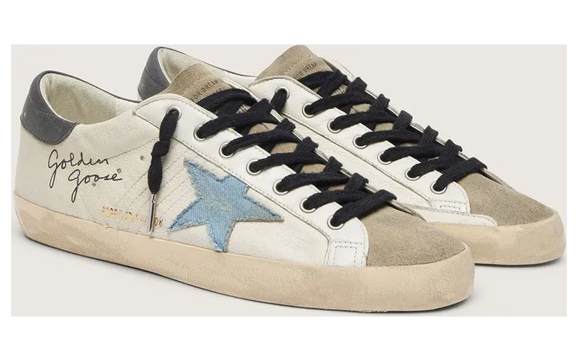 Golden Goose Super-Star In Nappa Leather With Light Blue Suede Star And Gray Leather Heel Tab (GMF00101.F005994.82675) (2)
