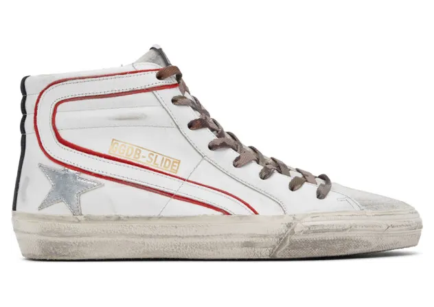 Golden Goose White and Red Slide High-Top Sneakers (GMF00115.F000594.8018)