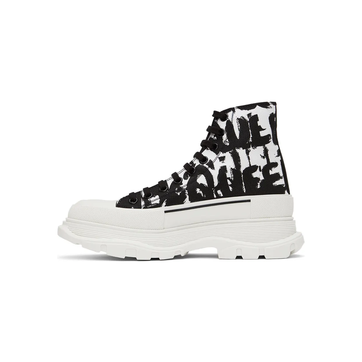 Alexander McQueen Black & White Graffiti Tread Slick Sneakers (705667W4TG4) (3)