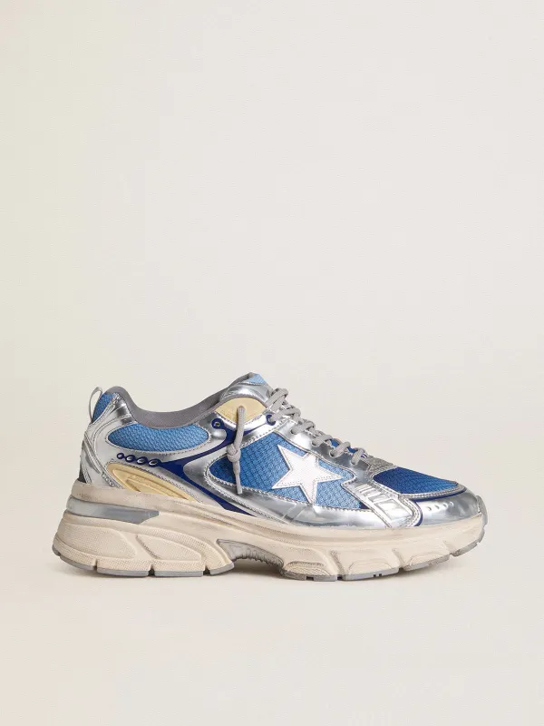 Golden Goose Lightstar In Light Blue Mesh With White Tpu Star And Silver Bio-Based Inserts (GMF00724.F007845.70269)