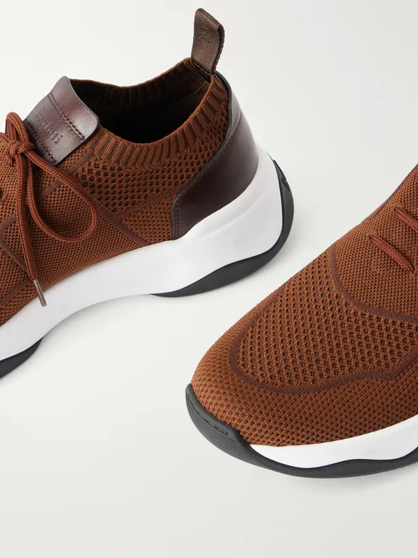 Berluti Shadow Leather-Trimmed Stretch-Knit Brown (S6610-001)