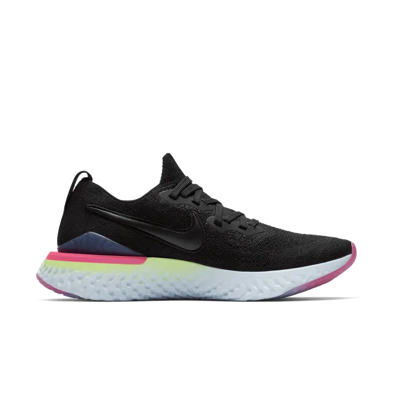Nike Epic React Flyknit 2 Black Sapphire Hyper Pink (W) Black/Black-Sapphire-Lime Blast-Hyper Pink-Blue Tint (BQ8927-003)