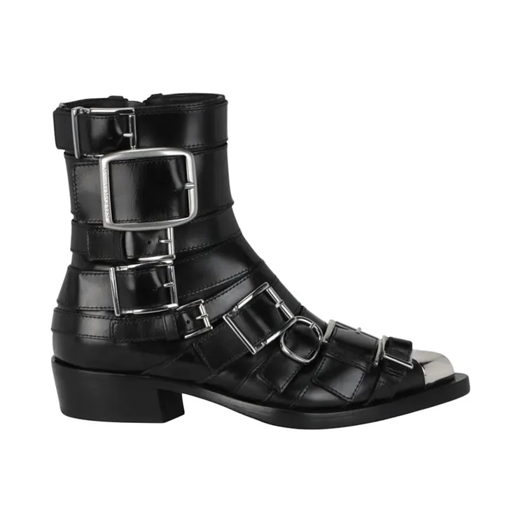 Alexander McQueen Strappy Punk Ankle Boots Black Silver (718853-WHSWD-1081)
