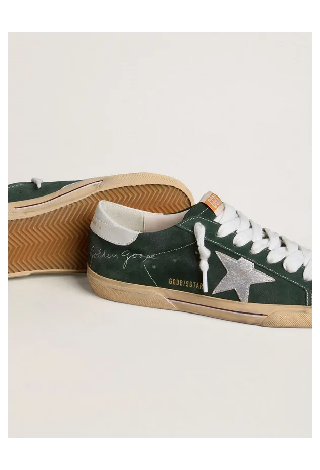 Golden Goose Super-Star In Green Suede With Silver Metallic Leather Star And Leather Heel Tab (GMF01015.F007890.60643) (3)