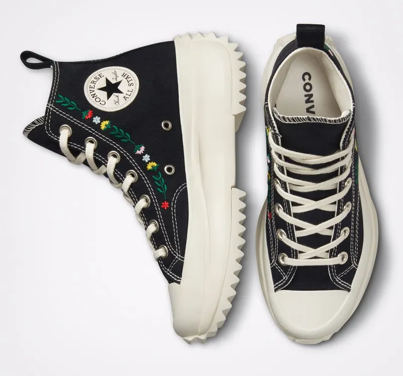 Converse Run Star Hike Platform Floral Embroidery Black/egret/midnight Clover (A02192C)