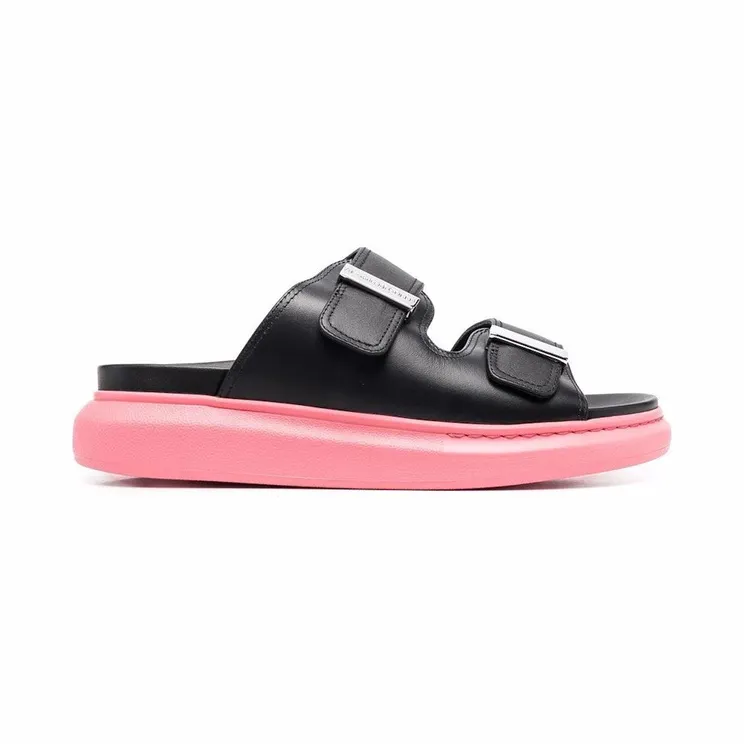 Alexander McQueen Hybrid Buckled Rubber Sandals Black Pink (650784WHXZR1487)