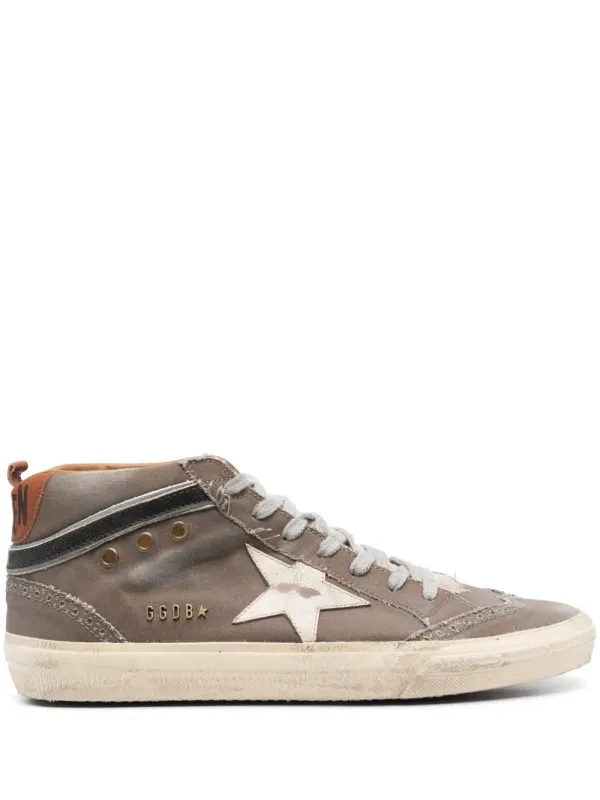 Golden Goose Mid Star Sneakers aus Canvas mit Lederstern und Blitz – Braun (GMF00122F004575)