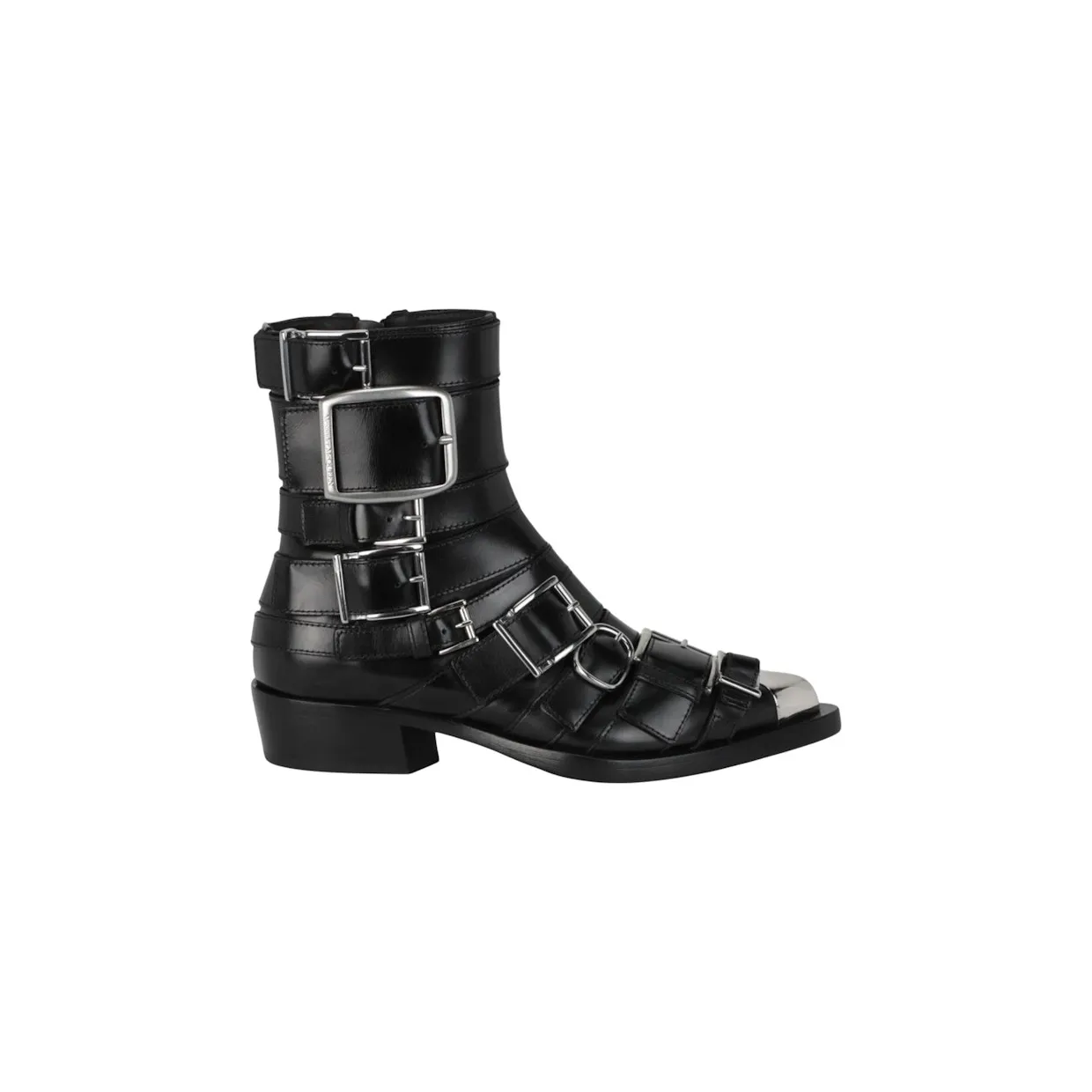 Alexander McQueen Strappy Punk Ankle Boots Black Silver (718853-WHSWD-1081)