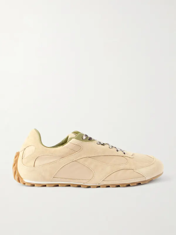 Bottega Veneta Orbit Leather and Shell-Trimmed Suede Sneakers Green (838373V3MS2)