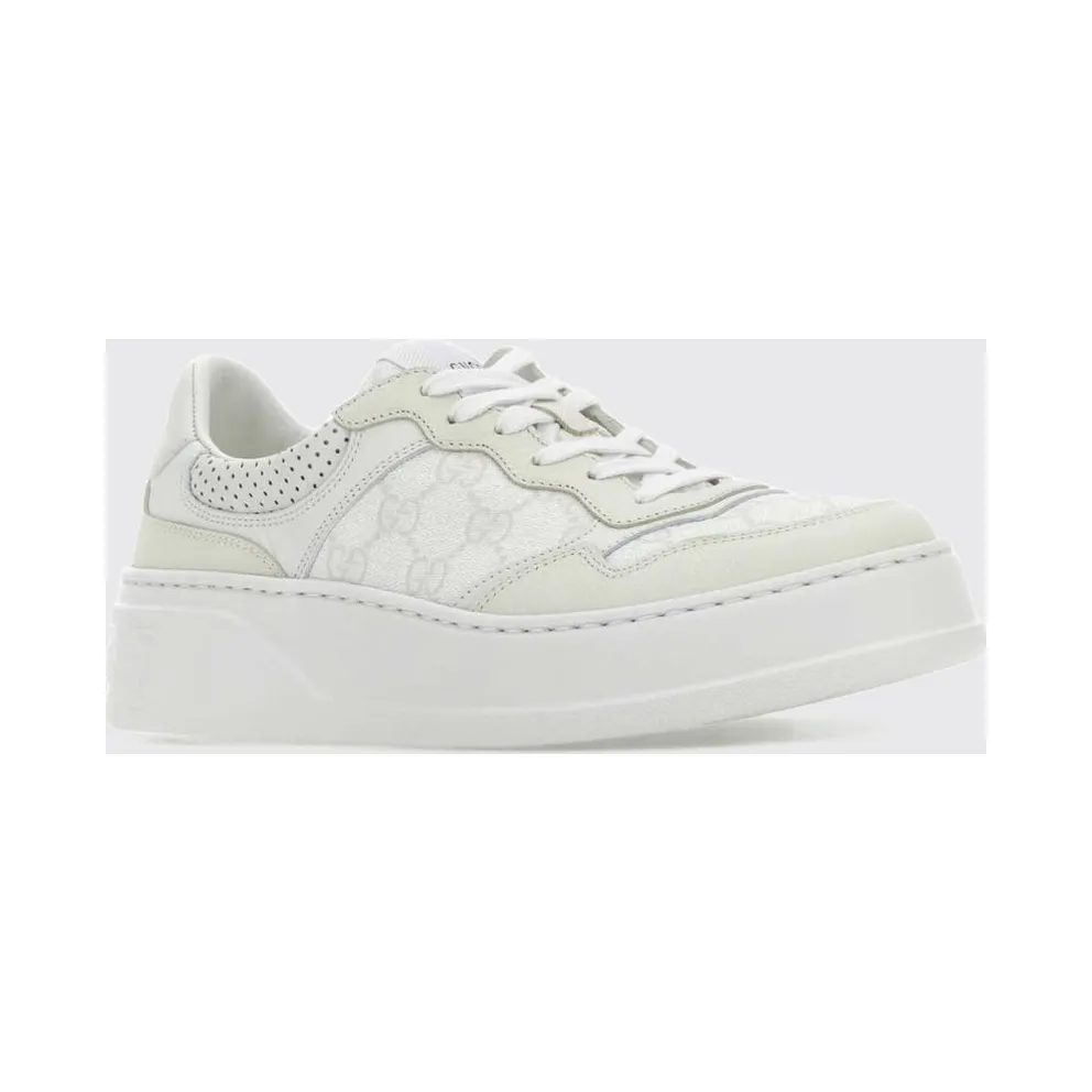 Gucci Low-Top Sneakers in Leather and GG Supreme Fabric with Platform Sole White (700775AACV29048)