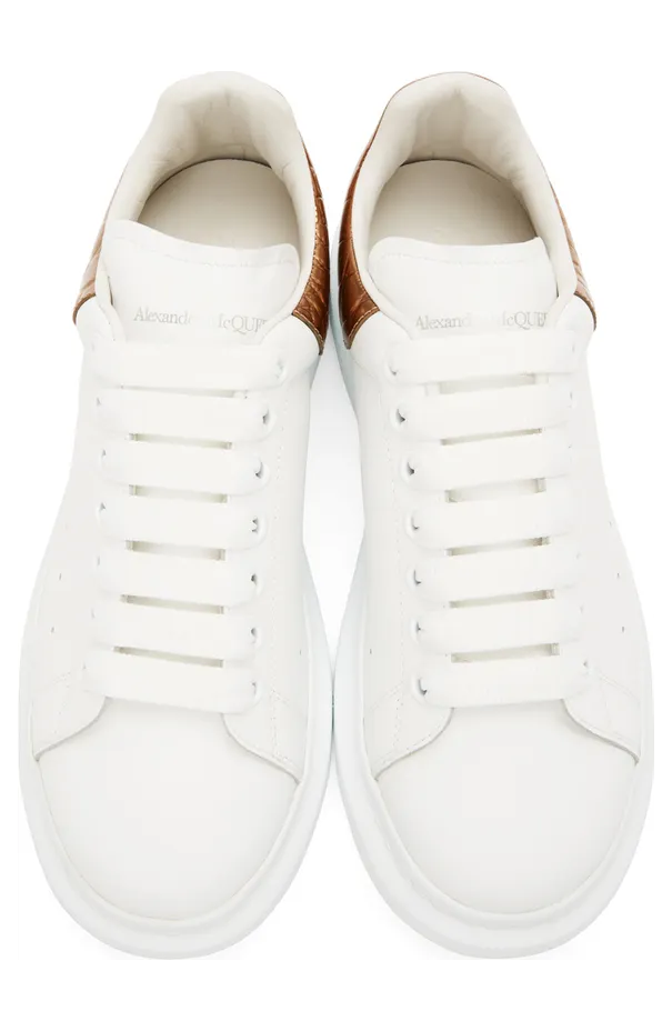 Alexander McQueen White & Silver Croc Oversized Sneakers (625162WHYBQ) (5)