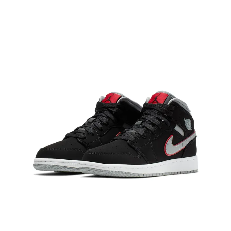 Jordan 1 Mid Black Particle Grey Gym Red (GS) Black/Particle Grey-White-Gym Red (554725-060)