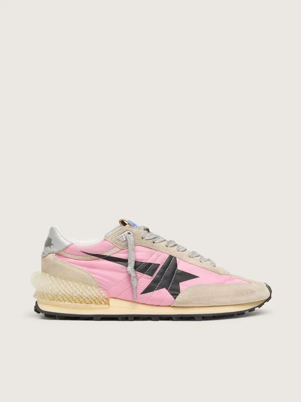 Golden Goose Marathon In Pink Nylon And Beige Suede With Black Printed Star (GWF00684.F006720.25751)