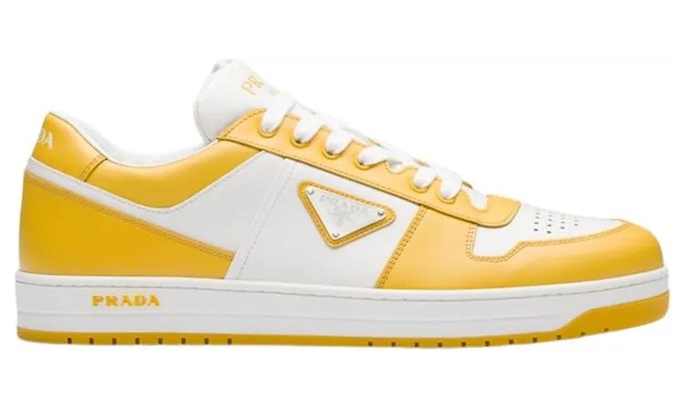 Prada Downtown Low Top Sneakers Leather White Yellow Sun