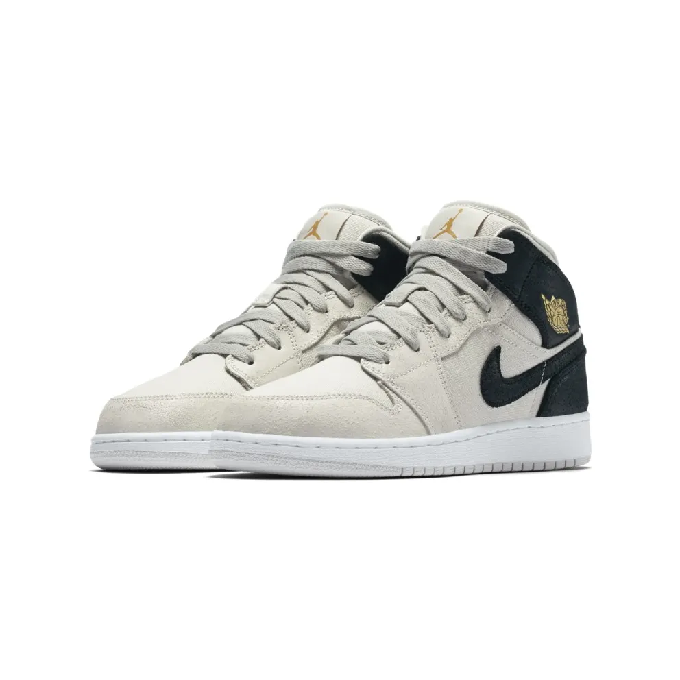 Jordan 1 Mid Light Bone Metallic Gold Black (GS)
