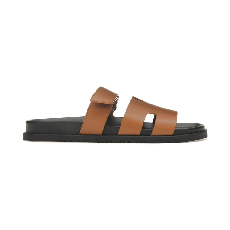 Hermes Chypre Sandal Naturel Black Smooth Calfskin Leather (M) (H222000Z)
