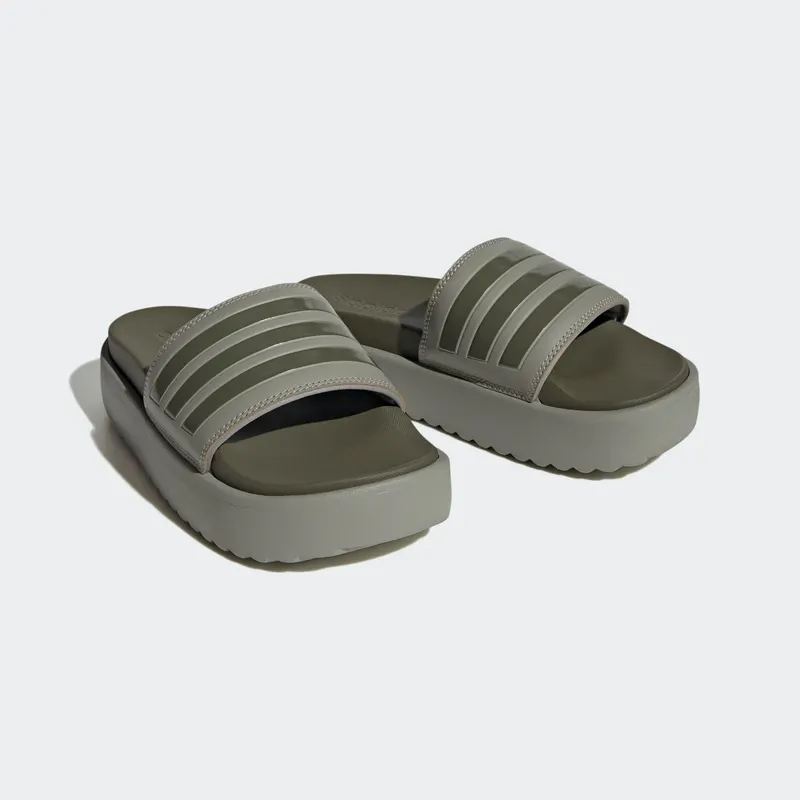 adidas Adilette Platform Slides Silver Pebble Olive Strata (HQ6180)